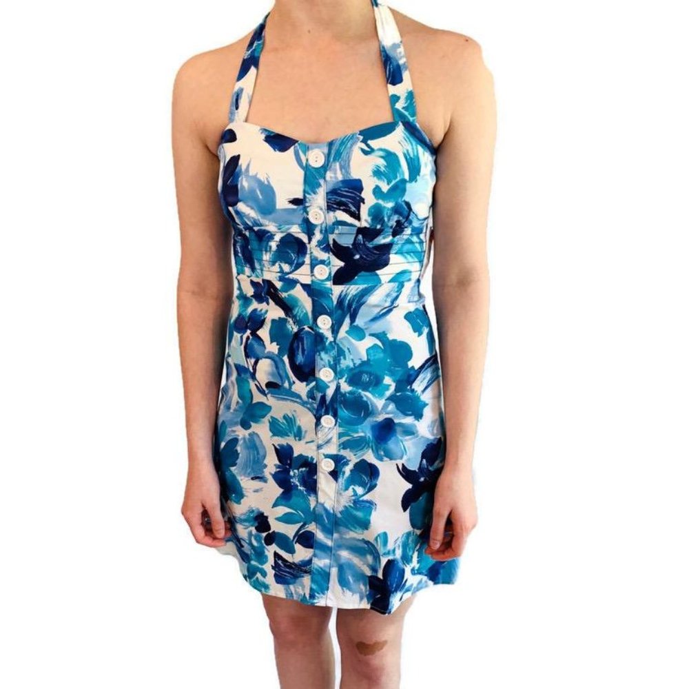 NWT Taboo Blue/White Floral Print Halter Dress